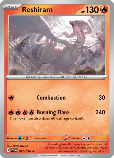 Reshiram 017 Phantasmal Flames Pokemon Card