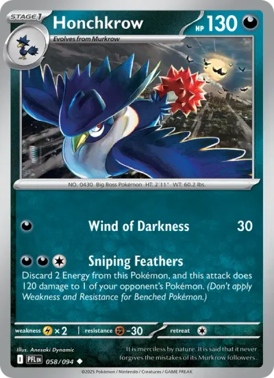 Honchkrow 058 Phantasmal Flames Pokemon Card