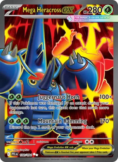 Mega Heracross ex 108 Phantasmal Flames Pokemon Card