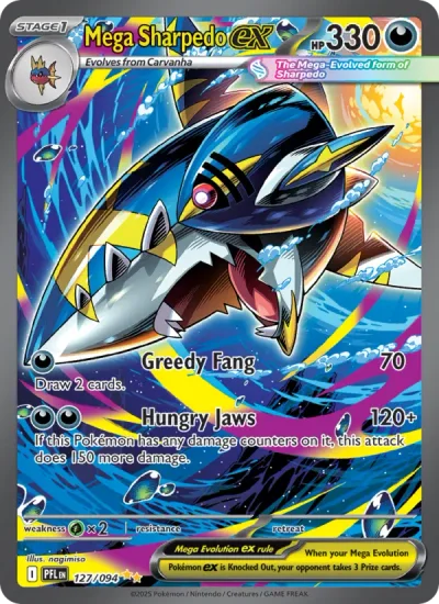 Mega Sharpedo ex 127 Phantasmal Flames Pokemon Card