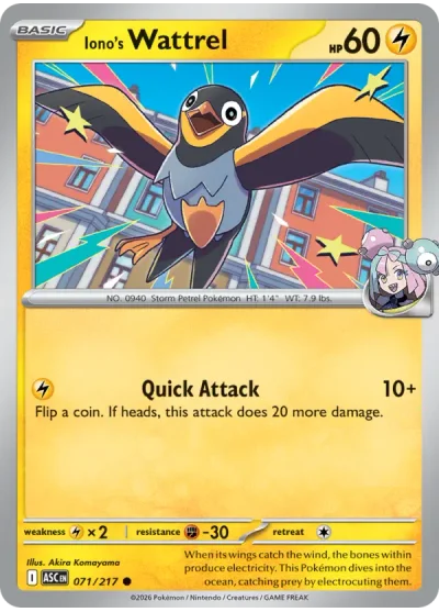 Iono's Wattrel 071 Ascended Heroes Pokemon Card