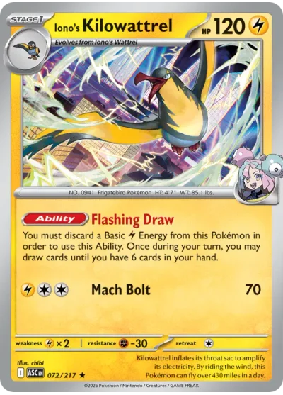 Iono's Kilowattrel 072 Ascended Heroes Pokemon Card