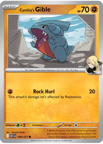 Cynthia's Gible 109 Ascended Heroes Pokemon Card