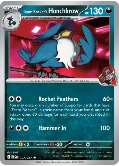 Team Rocket's Honchkrow 127 Ascended Heroes Pokemon Card