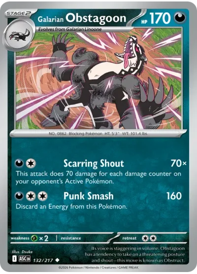 Galarian Obstagoon 132 Ascended Heroes Pokemon Card