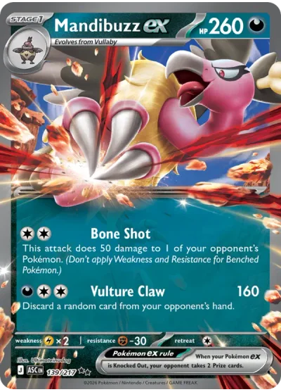 Mandibuzz ex 139 Ascended Heroes Pokemon Card
