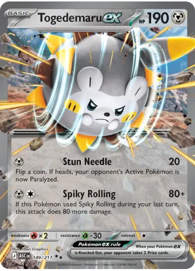 Togedemaru ex 149 Ascended Heroes Pokemon Card