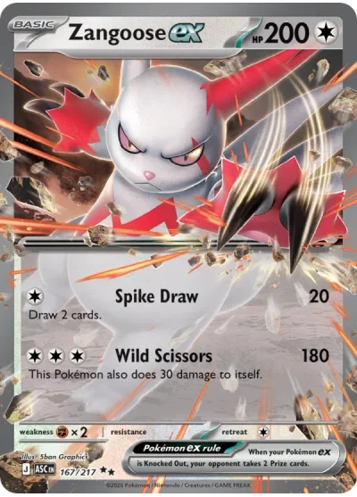 Zangoose ex 167 Ascended Heroes Pokemon Card