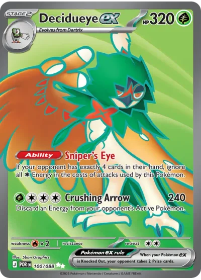 Decidueye ex 100 Perfect Order (ME3) Pokemon Card