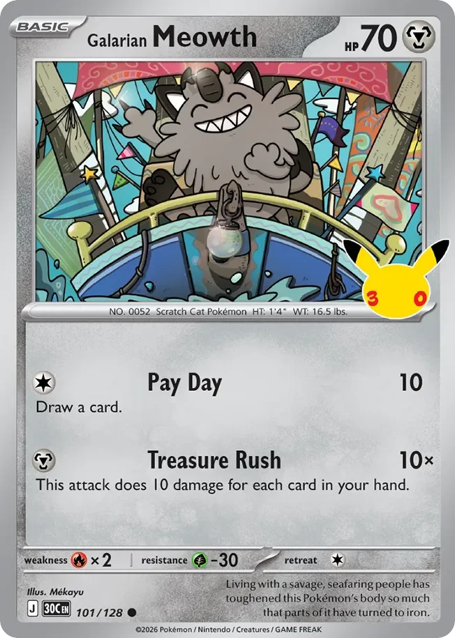 Galarian Meowth 101 30th Celebration (ME55) Pokemon Card