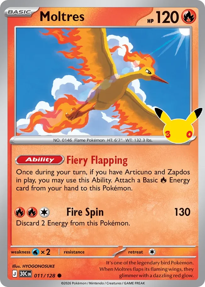 Moltres 011 30th Celebration (ME55) Pokemon Card