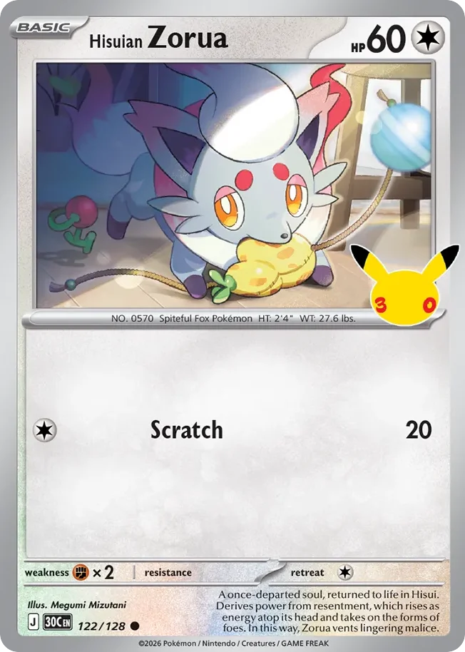 Hisuian Zorua 122 30th Celebration (ME55) Pokemon Card