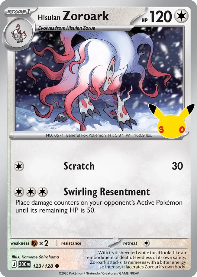 Hisuian Zoroark 123 30th Celebration (ME55) Pokemon Card