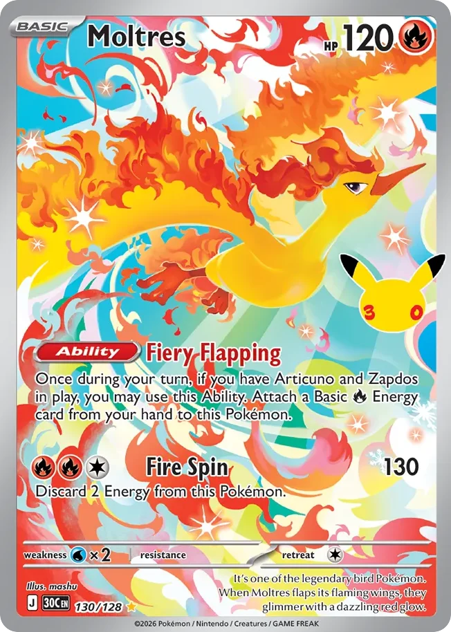 Moltres 130 30th Celebration (ME55) Pokemon Card