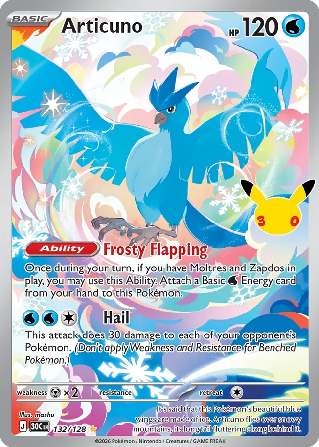 Articuno 132 30th Celebration (ME55) Pokemon Card