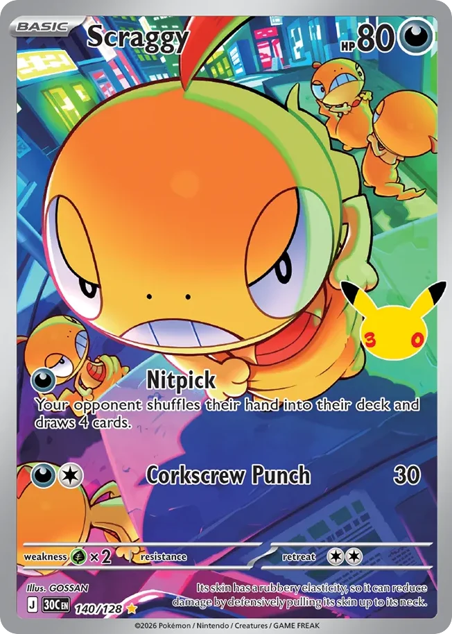 Scraggy 140 30th Celebration (ME55) Pokemon Card