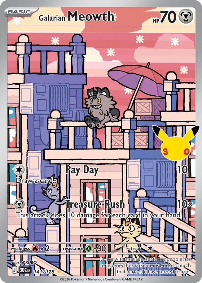 Galarian Meowth 141 30th Celebration (ME55) Pokemon Card