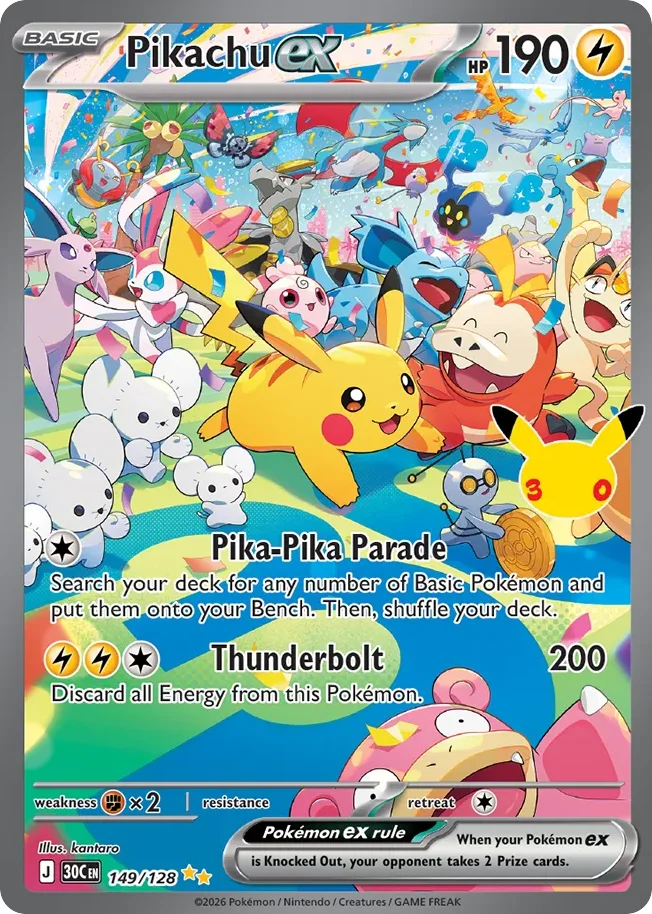 Pikachu ex 149 30th Celebration (ME55) Pokemon Card