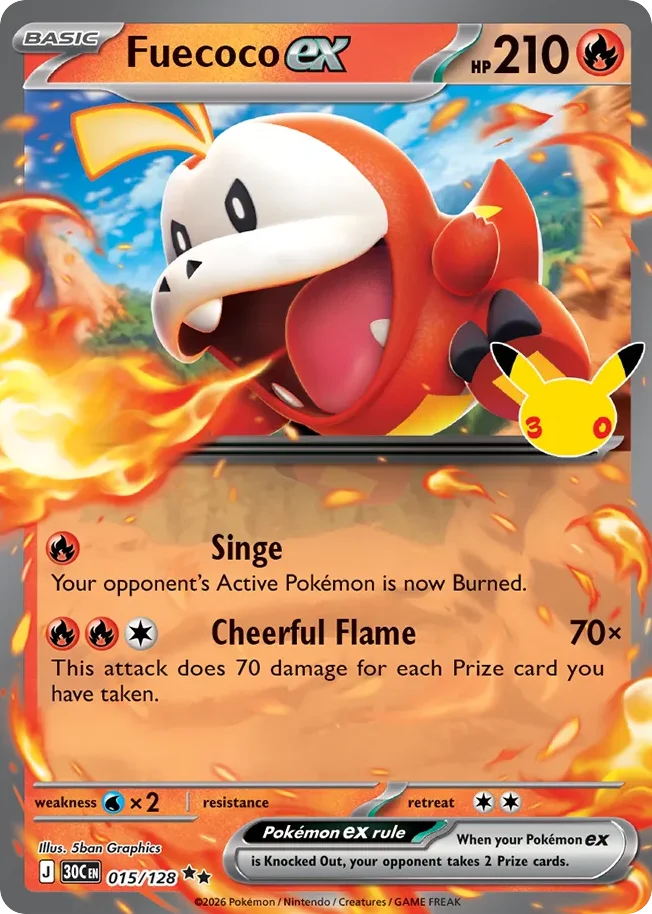 Fuecoco ex 015 30th Celebration (ME55) Pokemon Card