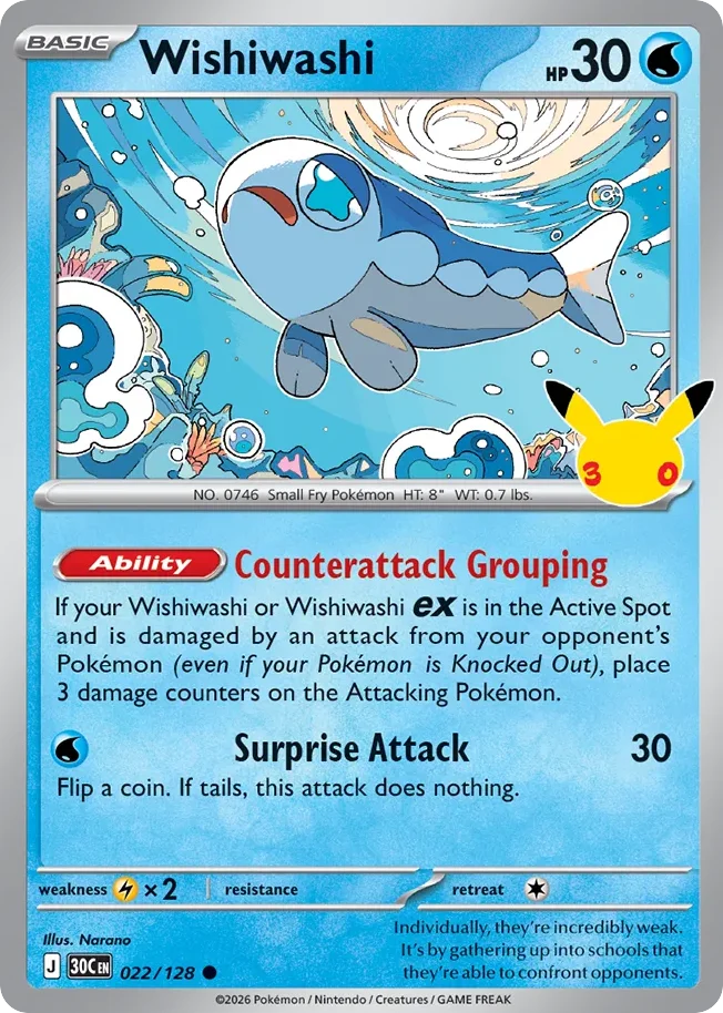 Wishiwashi 022 30th Celebration (ME55) Pokemon Card