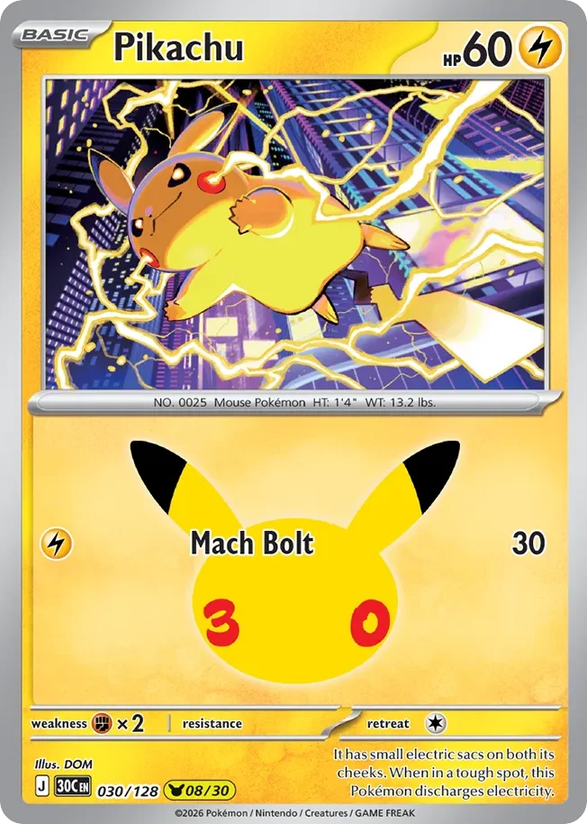 Pikachu 030 30th Celebration (ME55) Pokemon Card