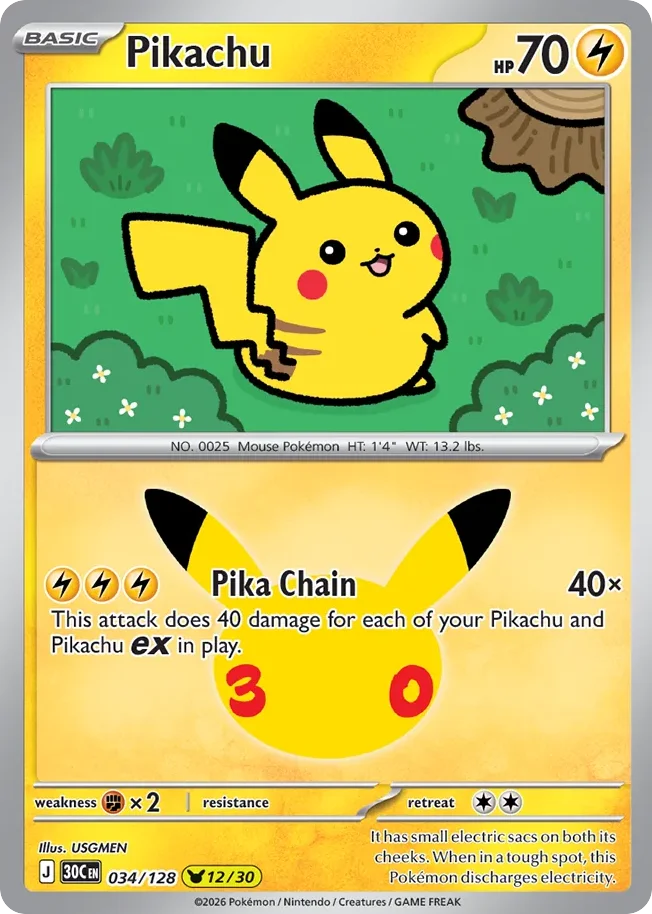 Pikachu 034 30th Celebration (ME55) Pokemon Card