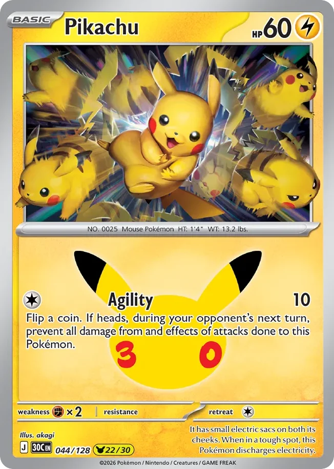 Pikachu 044 30th Celebration (ME55) Pokemon Card