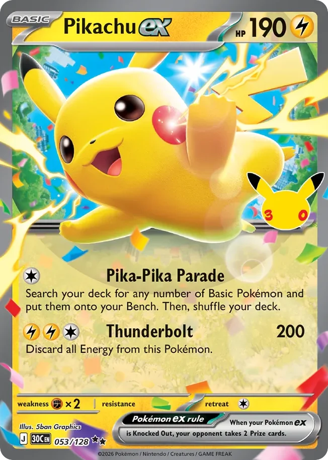 Pikachu ex 053 30th Celebration (ME55) Pokemon Card