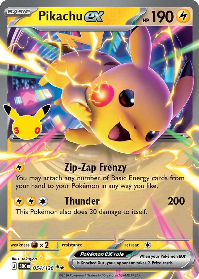 Pikachu ex 054 30th Celebration (ME55) Pokemon Card