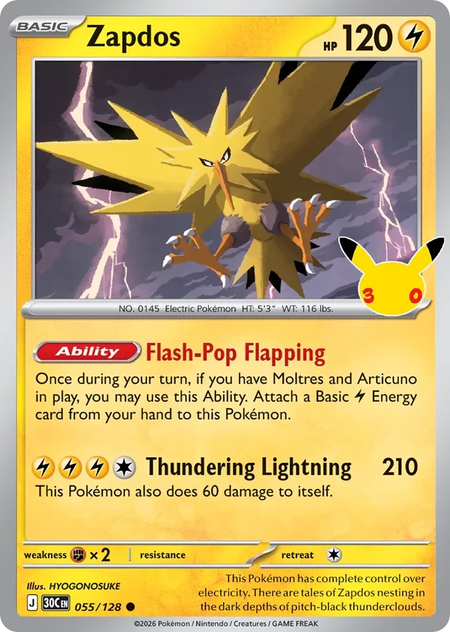 Zapdos 055 30th Celebration (ME55) Pokemon Card
