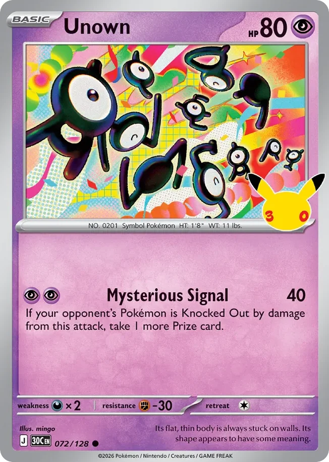 Unown 072 30th Celebration (ME55) Pokemon Card