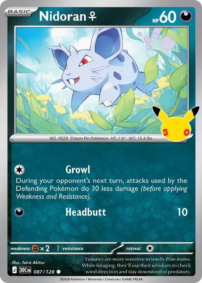 Nidoran ♀ 087 30th Celebration (ME55) Pokemon Card
