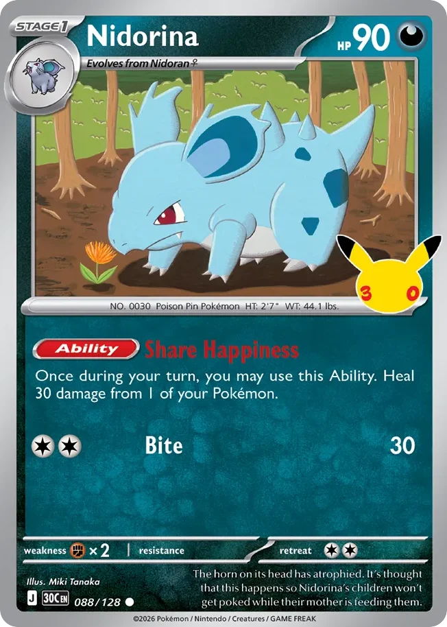 Nidorina 088 30th Celebration (ME55) Pokemon Card