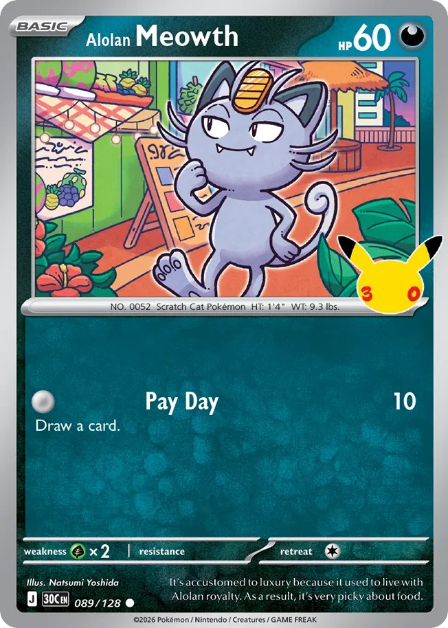 Alolan Meowth 089 30th Celebration (ME55) Pokemon Card