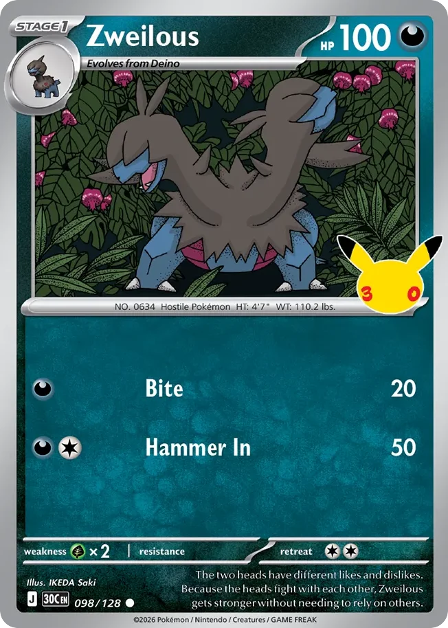 Zweilous 098 30th Celebration (ME55) Pokemon Card