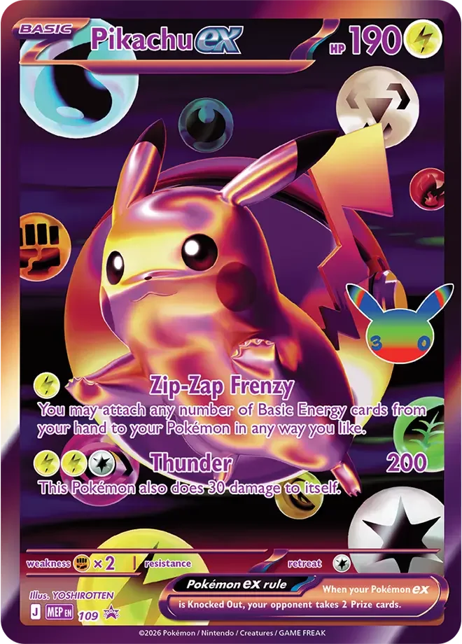 Pikachu ex MEP109 30th Celebration Promos (MEP) Pokemon Card