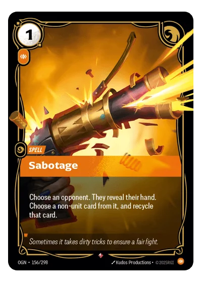 Sabotage OGN-156 Rare Origins Riftbound TCG Card