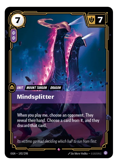 Mindsplitter OGN-192 Rare Origins Riftbound TCG Card