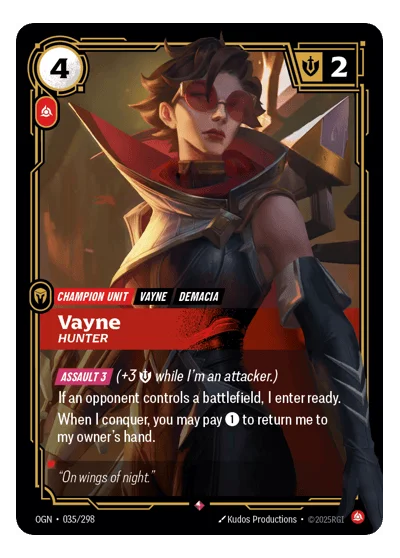 Vayne, Hunter OGN-35 Rare Origins Riftbound TCG Card