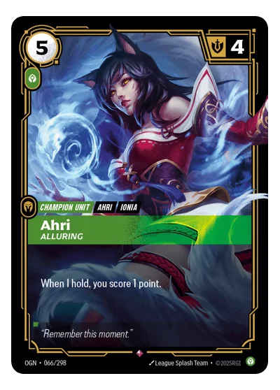 Ahri, Alluring OGN-66 Rare Origins Riftbound TCG Card