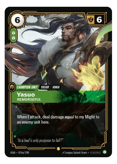 Yasuo, Remorseful OGN-76a Riftbound Chase Card