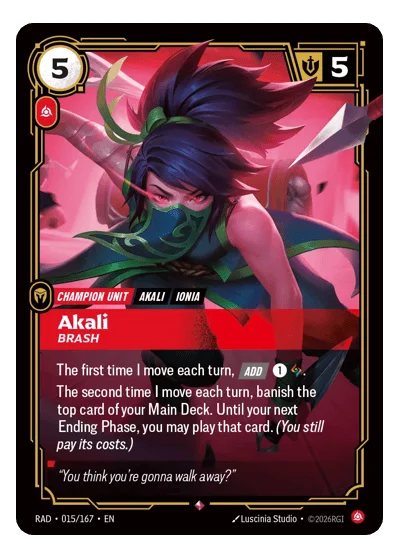 Akali, Brash RAD-15 Rare Radiance Riftbound TCG Card