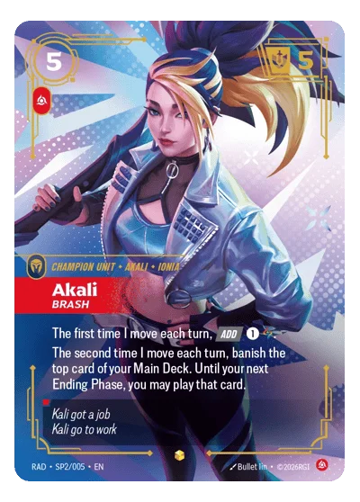 Akali, Brash RAD-SP2 Overnumbered Radiance Riftbound TCG Card