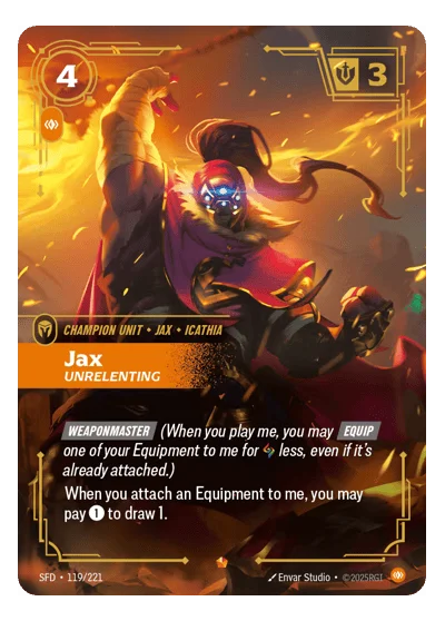 Jax, Unrelenting SPF-119 Riftbound Chase Card