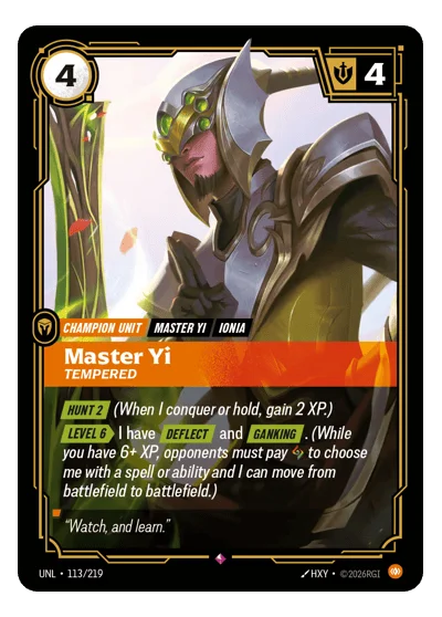 Master Yi, Tempered UNL-113 Rare Unleashed Riftbound TCG Card