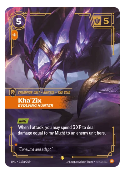 Kha'zix, Evolving Hunter UNL-119a Overnumbered Unleashed Riftbound TCG Card