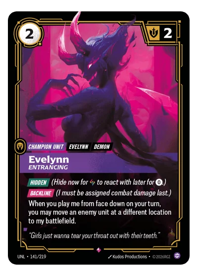 Evelynn, Entrancing UNL-141 Rare Unleashed Riftbound TCG Card