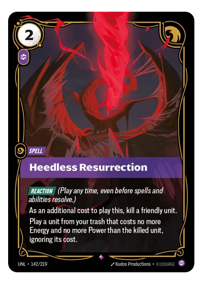 Heedless Resurrection UNL-142 Riftbound TCG