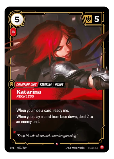 Katarina, Reckless UNL-23 Rare Unleashed Riftbound TCG Card