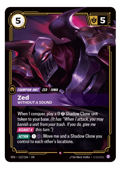 Zed, Without A Sound VEN-112 Rare Vendetta Riftbound TCG Card